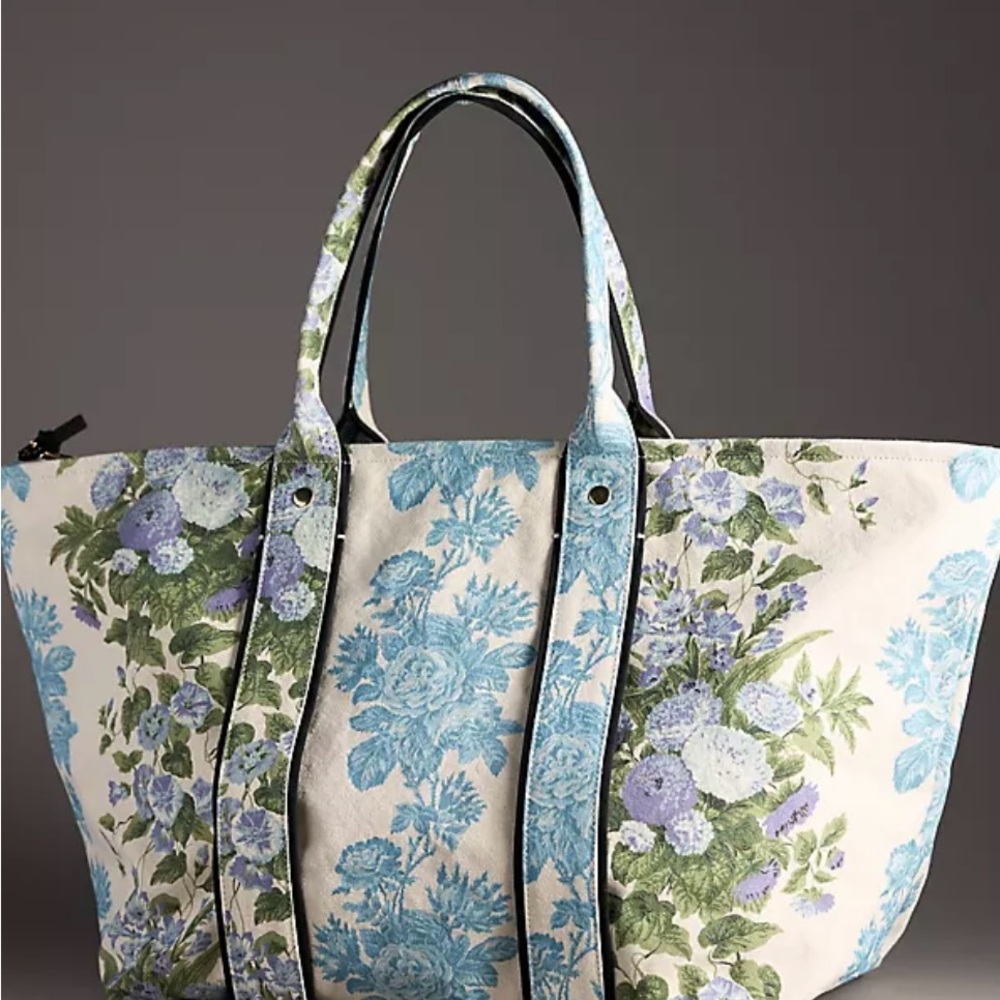 Anthropologie Blue and Green Floral Tote